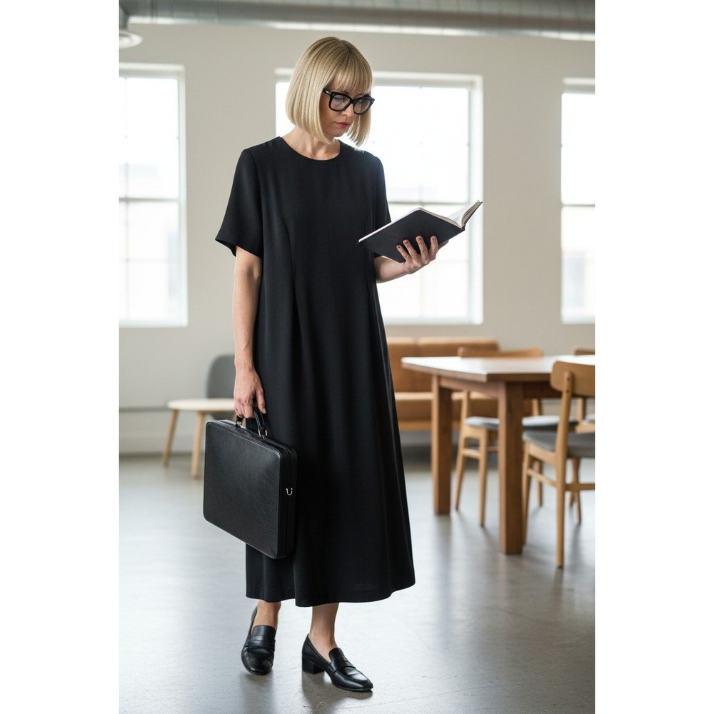 Vtg 80s Leslie Fay Collection Little Black Dress Short Sleeve Crepe Sheath 12